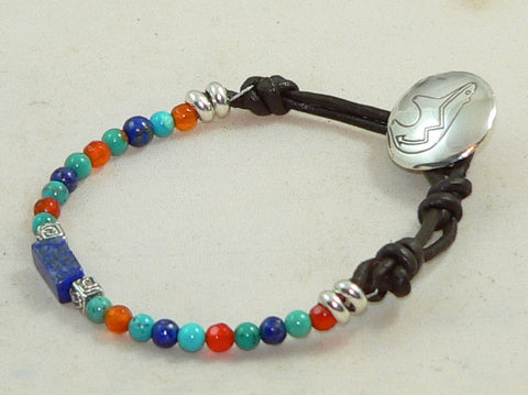 Zuni Bear Turquoise Lapis Leather Button Bracelet