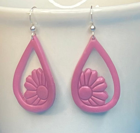 Mauve Floating Flower Polymer Clay Earrings