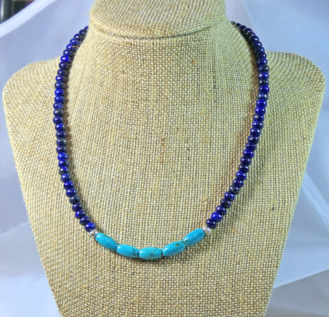 Genuine Turquoise Lapis Lazuli Sterling Silver Necklace